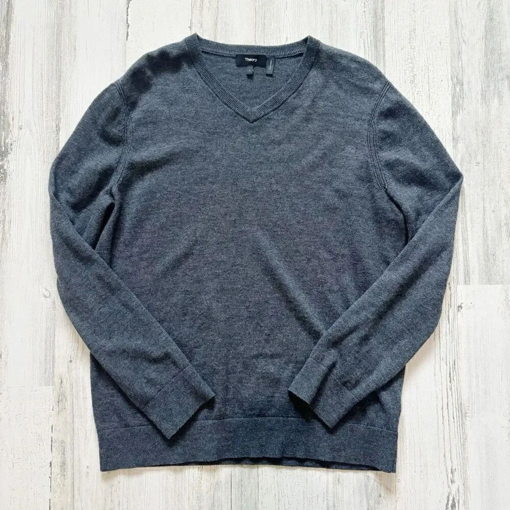 Theory Riland V P Harman Merino Wool V Neck Sweater Size L